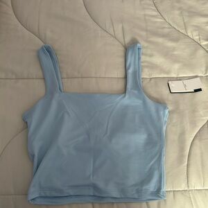 store: hollister, product: blue tank top with a built-in shelf bra for support